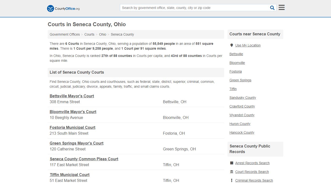 Courts - Seneca County, OH (Court Records & Calendars)